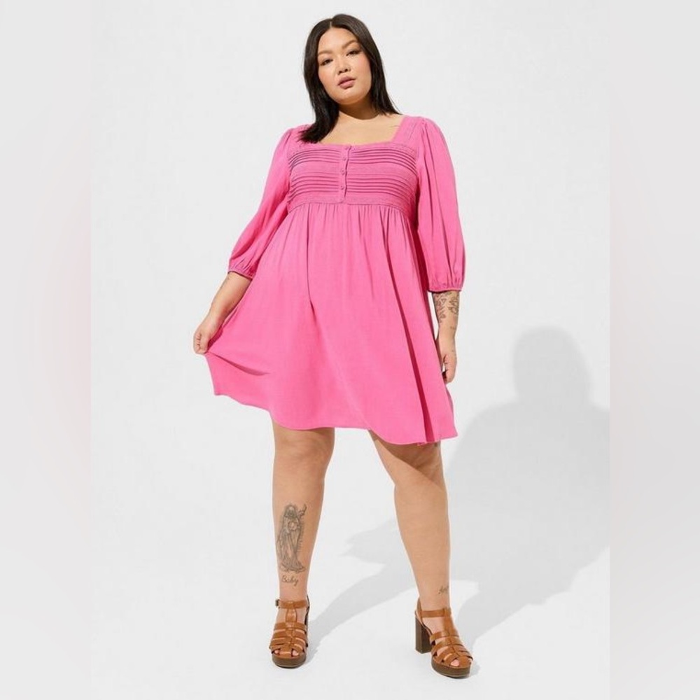 Torrid Mini Rayon Slub Pintuck Neck Skater Dress